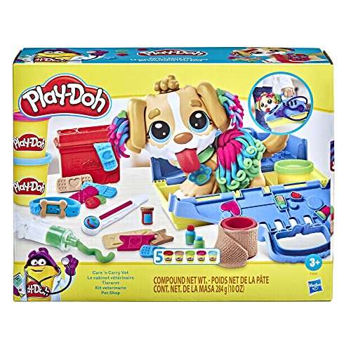 Play-Doh F3639 Tierarzt Spielset mit Spielzeughund, Tragebox, 10 Knetwerkzeugen und 5 Farben, Mehrfarbig, 1er Pack