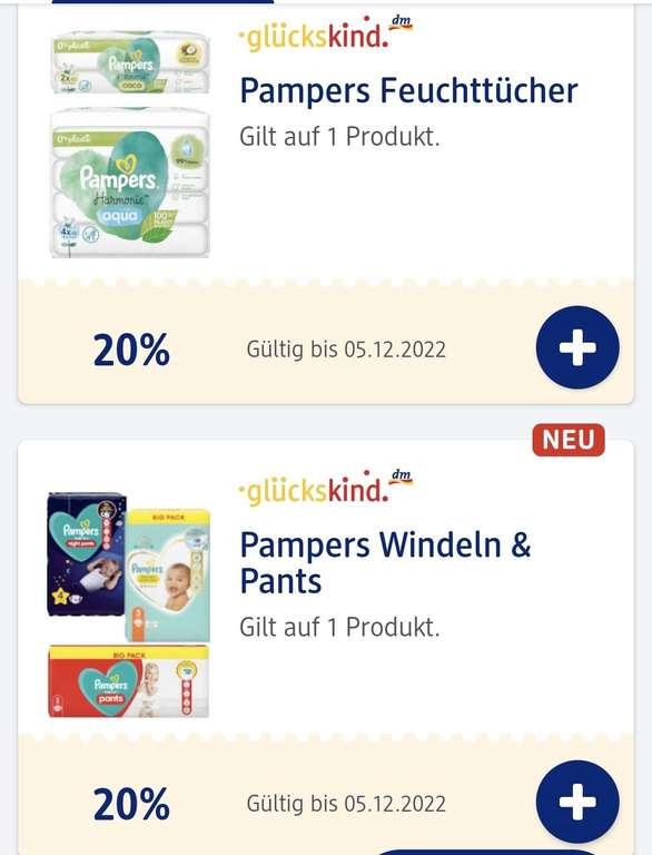 Dm, Pampers 20% auf Feuchttücher und Windeln/Pants, personalisiert mit Glückskind