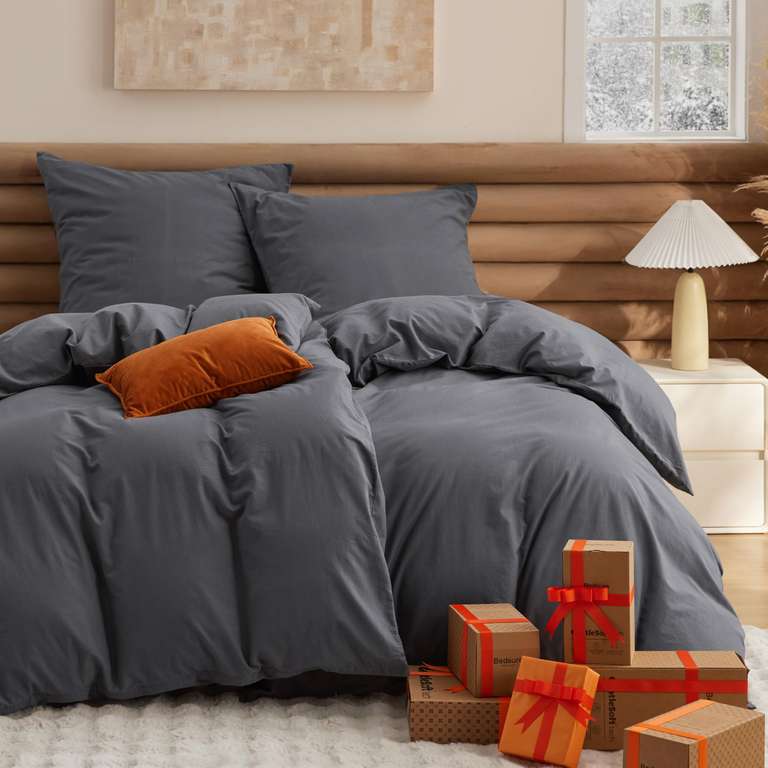 Bettwäsche-Set BEDSURE 4-teilig 100% Baumwolle, Anthrazit – 21,78€ bei Amazon