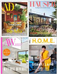 4 Architektur-Zeitschriften im Abo mit Prämien/Rabatten, z.B. AD für 89 € mit 45 € Überweisung zurück aufs Konto // A&W, HOME, HÄUSER