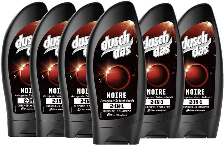 [Prime Sparabo] Duschdas 2-in-1 Duschgel & Shampoo Noire Duschbad mit anregendem Zedernholzduft, 6 x 250ml (0,62€ pro Flasche)