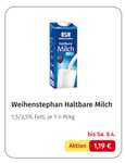 [Rewe] 3x Weihenstephan Haltbare Milch 3,5%/1,5% für effektiv 0,86 € pro 1l-Packung (Angebot + Coupon) - bundesweit