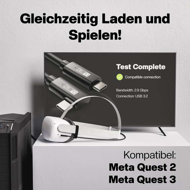 CABLETEX 5m Link Kabel für Meta Quest 3, Oculus Quest 2 USB 3.0 5 Gbit/s Datenübertragung - Prime