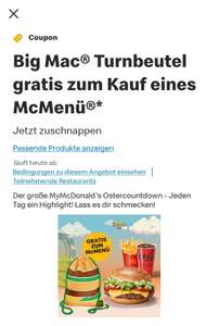 [McDonald's App] Big Mac Turnbeutel gratis zum McMenü