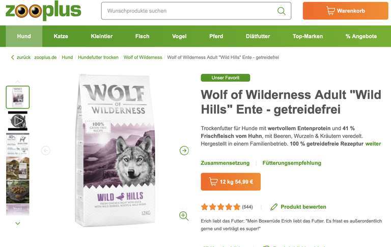 diverse Wolf of Wilderness Produkte zum Spitzenpreis (u.a. 400g Nassfutter für 1€)