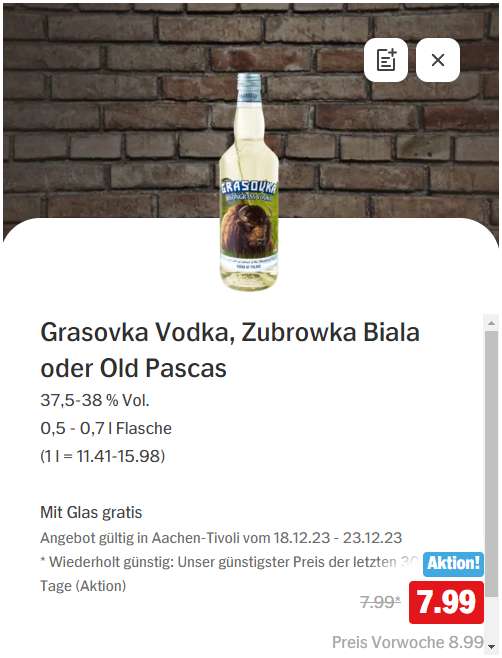 7,99 2 37,5 rechnerisch Flasche, einlösbar € Marktguru] ml € | % 5,99 Grasovka 2x Vol., | Hit 500 Vodka mydealz abzgl. € (Angebotspreis Cashback)