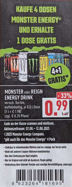 [Marktkauf Ratingen] Monster / Reign Energy Drink 4 + 1 gratis