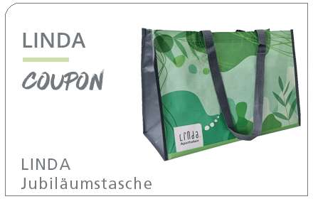 Gratis LINDA Jubiläumstasche für einen Einkauf ab 10,– Euro (nicht rezeptpflichtiger Arzneimittel)