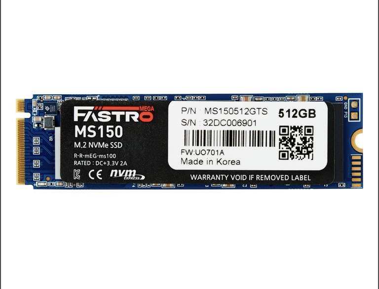 [Mindstar] 512GB Mega Fastro MS150 M.2 2280 PCIe 3.0 x4 3D-NAND TLC (MS150512GTS
