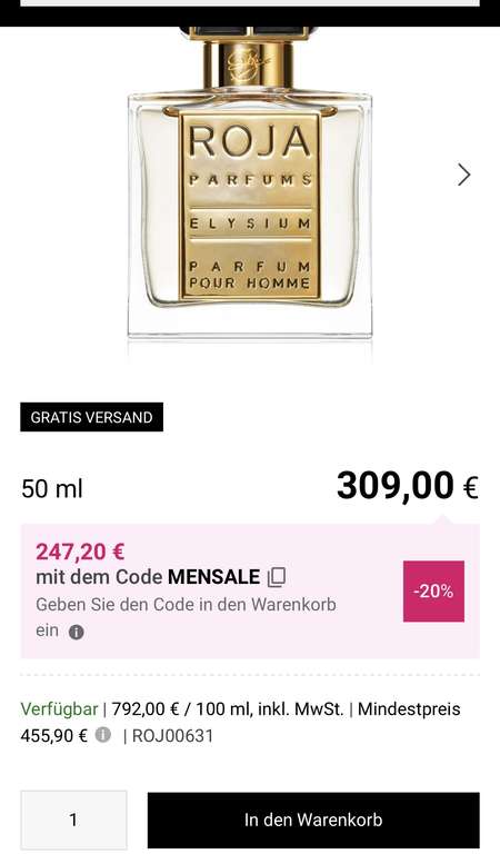 Roja Elysium Parfum pour Homme, 50ml