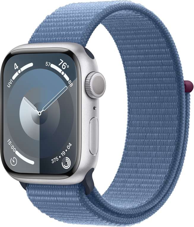 Apple Watch Series 9 41mm GPS Silber mit Sport Loop Winterblau (Auch Silber mit Sportarmband Sturmblau & in PRODUCT(RED) erhältlich)