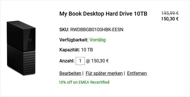 (Rezertifiziert) My Book Duo 4TB €65,70 - WD Elements 6TB €72,90 - WD My Book 10TB €150,30 / 4TB €59,40 / 3TB €50,40