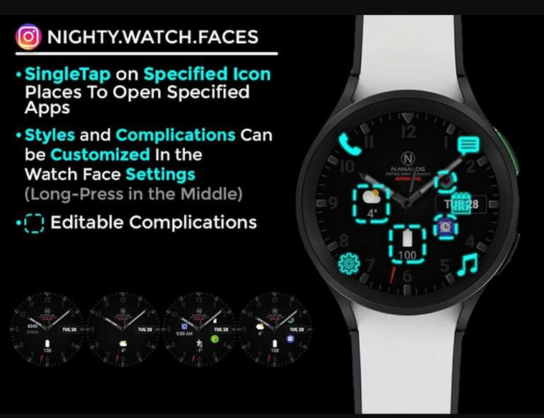 (Google Play Store) Nighty Analog 05 - watch face (WearOS Watchface, analog)
