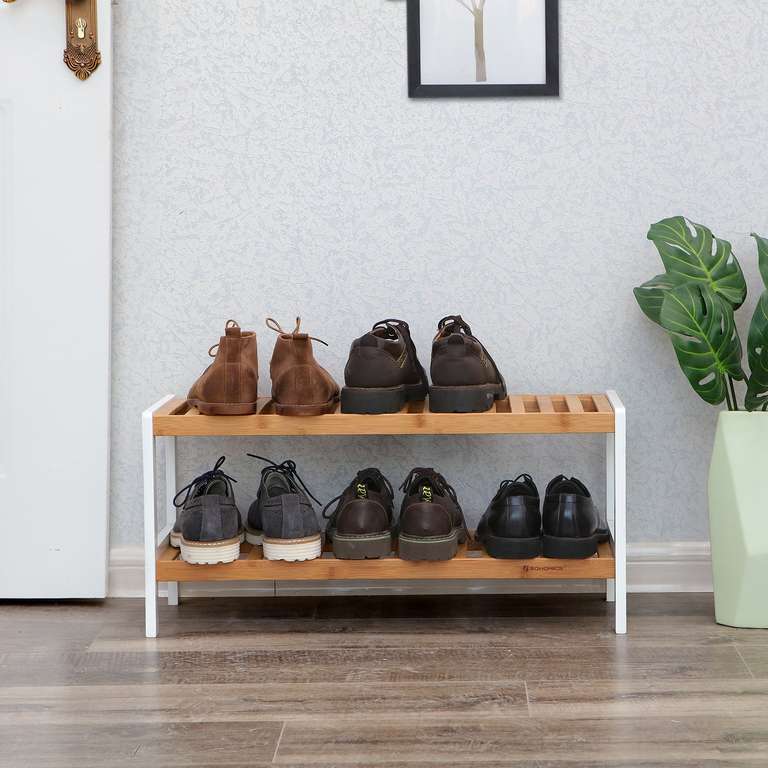 SONGMICS Bambus-Schuhregal 3-stöckig – Schuhbank Mit Sitzfläche, 70,6x45,8x29,7 Cm, Trägt Bis Zu 130 Kg
