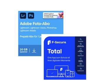 Adobe Creative Cloud Foto-Abo | 1 Jahr | 20GB | PC/Mac für 85,58.- € inkl. F-Secure Total