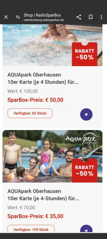 10er Karte 4h AQUApark Oberhausen Schwimmbad Erlebnisbad Kinder (35 Euro) und Erwachsene (50 Euro)