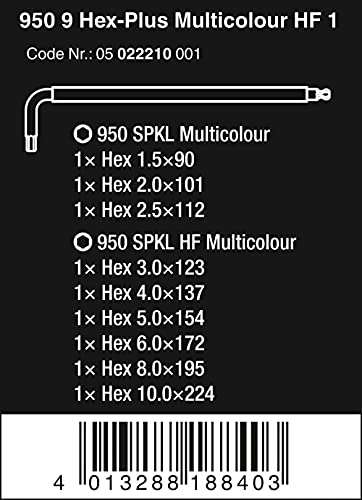Wera 05022210001 950/9 Hex-Plus Multicolour HF 1 Multicolour Winkelschlüsselsatz, metrisch, BlackLaser, mit Haltefunktion, 9-teilig (Prime)