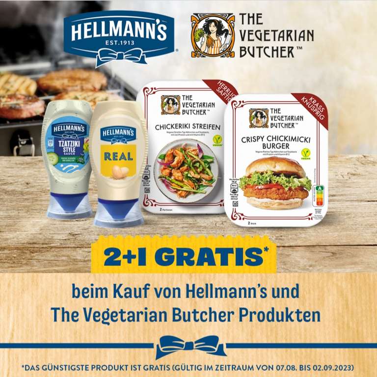 Rewe: 2+1 GRATIS beim Kauf von The Vegetarian Butcher und Hellmann's Produkten