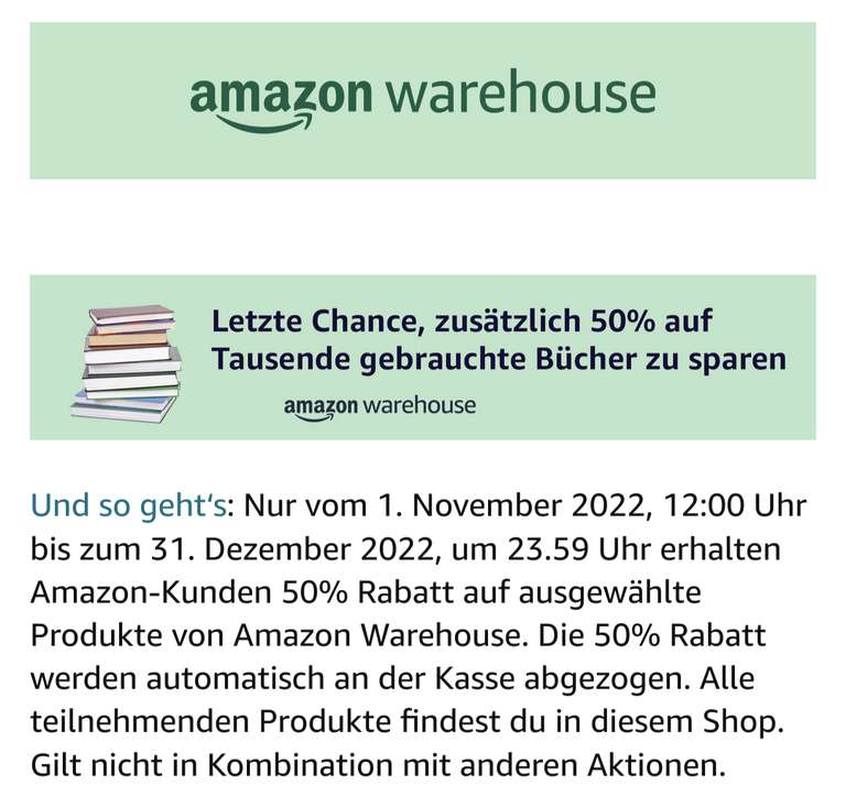 Amazon Warehouse: Zusätzliche 50% auf ausgewählte, gebrauchte Bücher