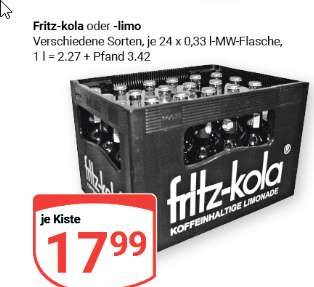 [Globus Rostock] Fritz Kola / Limo - Kasten mit 24 Flaschen - 0,33l Flaschen - 17,99€ + Pfand - auch Rhabarber Schorle und co
