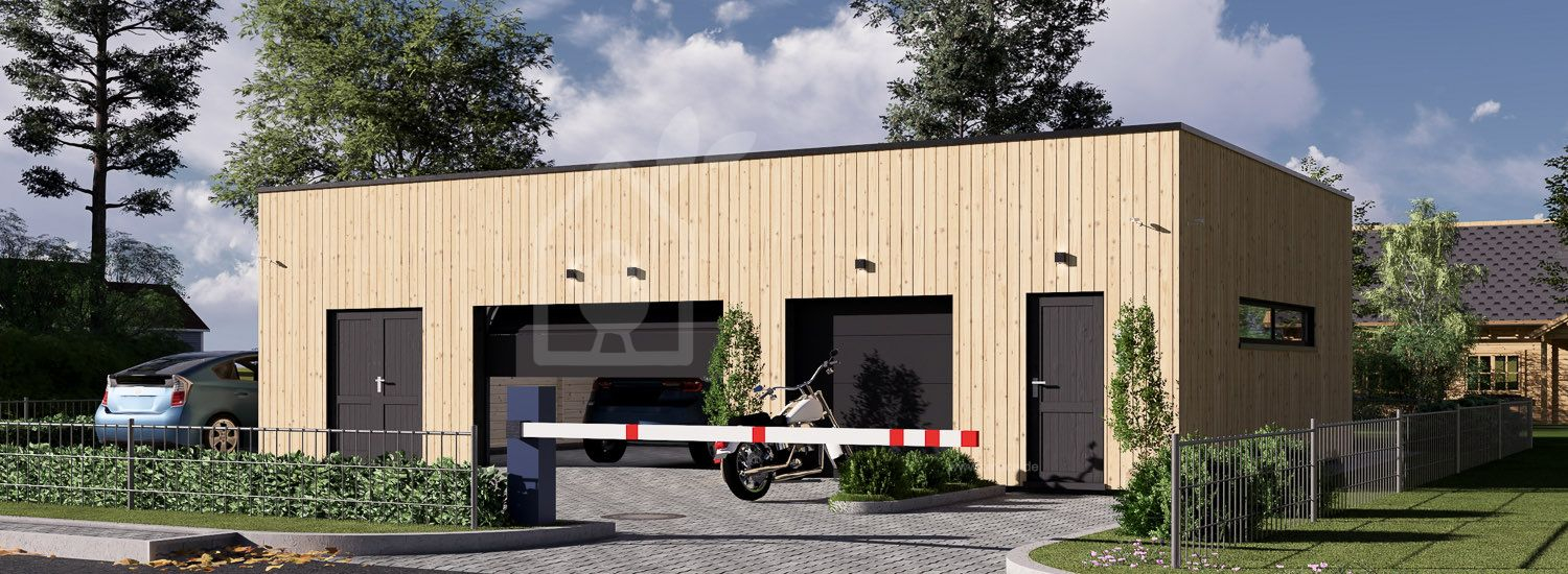 Doppelgarage aus Holz Mit Schuppen SILVIA S (34 mm + Holzverschalung), 12x8 m, 88 m²
