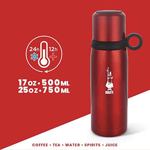 Bialetti To Go Thermoflasche mit Deckelbecher (doppelwandig), hält 12 h heiß und 24 h kalt, 460 ml (Prime)