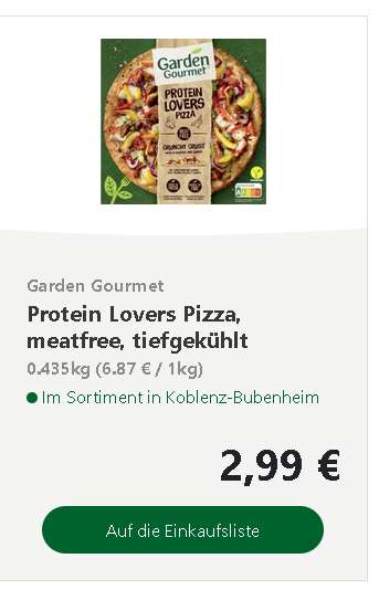 (OFFLINE Globus Supermarkt) PIZZA Garden Gourmet // Protein Lovers Pizza, meatfree, tiefgekühlt