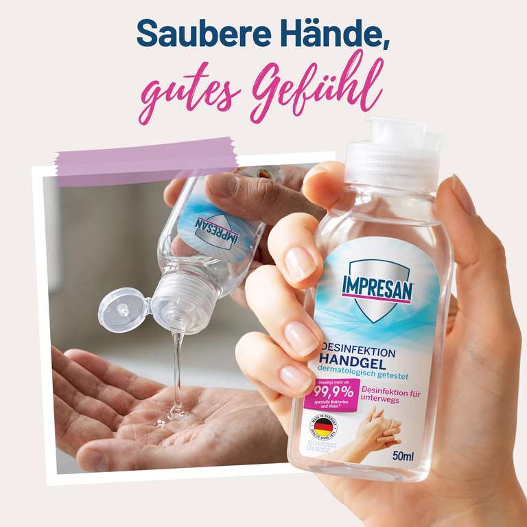 IMPRESAN Hände Desinfektionsgel 50ml – 80% Alk. zum Pendeln, jetzt bei Amazon