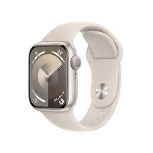 Apple Watch Series 9 (GPS, 41mm) Smartwatch with Aluminium Case and Sports Strap S/M in Polar Star
