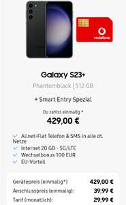 Sammeldeal: Samsung Galaxy S23+ 512GB Speicher z.B. im Allnet/SMS Flat 25GB für 24,99€/Monat, 429€ Zuzahlung, 100€ Wechselbonus