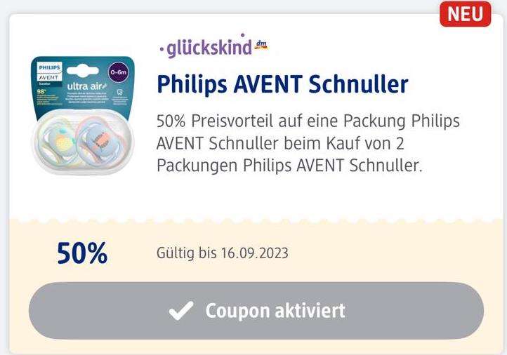 [DM App personalisiert] Philips Avent Schnuller - 50% auf die 2te Packung