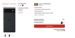 [Telekom-Netz + RNM] Google Pixel 6 128 GB Stormy Black MD green LTE 30 GB & Allnet für 30 € mtl. + 9 € Zuzahlung + 39,99 Euro AG -50 € RNM