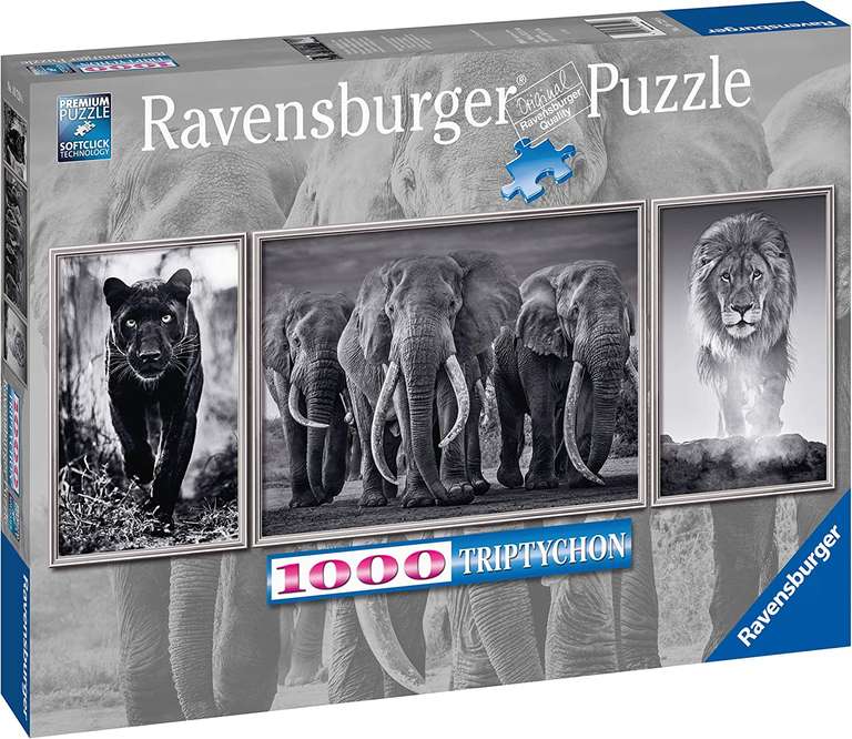 Ravensburger Puzzle 16729 - Panter, Elefanten, Löwe | 1000 Teile | ab 14 Jahren | Triptychon Puzzle bestehend aus 3 Teilen [Kultclub]