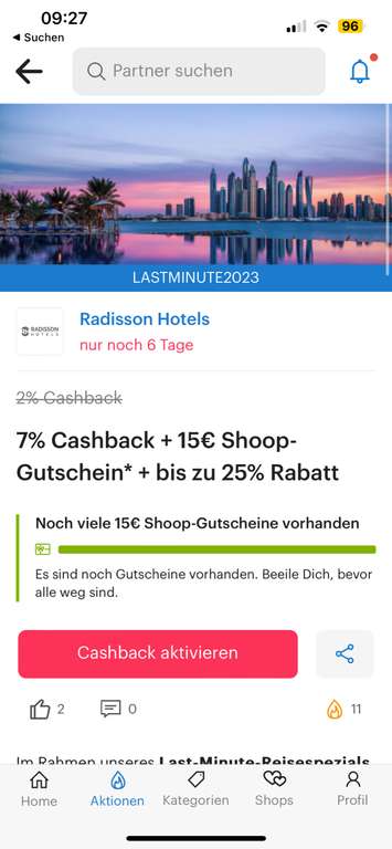 Radisson Hotels + Shoop, 7% Cashback + 15€ Gutschein + bis zu 25% Rabatt
