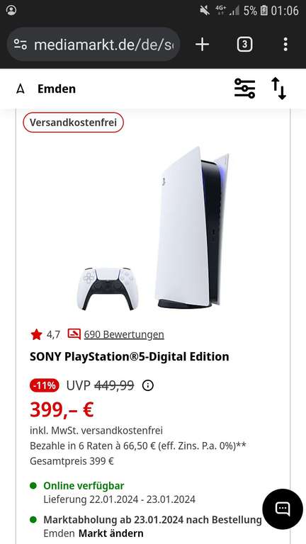 PS5 Digital Edition (altes Modell) für 399€ bei Media Markt/Saturn