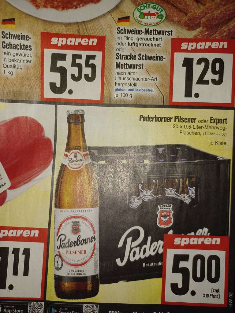 Edeka Hessenring: 20x0.5l Glasflaschen-Kiste Paderborner Export oder Pilsener ab 09.01.