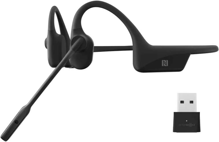 Shokz OpenComm UC Knochenschall-Headset inkl. USB-A-Empfänger (Bluetooth 5.1, ~16h Akku, Nackenbügel, klappbarer Mikrofonarm, IP55)