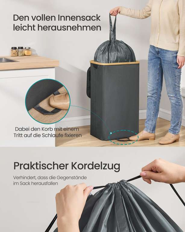 SONGMICS Pfandflaschen-Sammelbehälter 95 L – Deckel Einwurf, Innensack, 600D Grau – bei Amazon