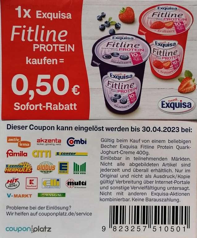 [Kaufland] Exquisa Fitline Protein 400g für 69 Cent (Angebot + Coupon) - auch Fitline Skyr? - bundesweit
