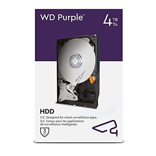 WD Purple 4 TB Überwachung 3,5 Zoll Interne Festplatte – AllFrame 4K – 180 TB/Jahr, 64 MB Cache, 5.400 RPM Class