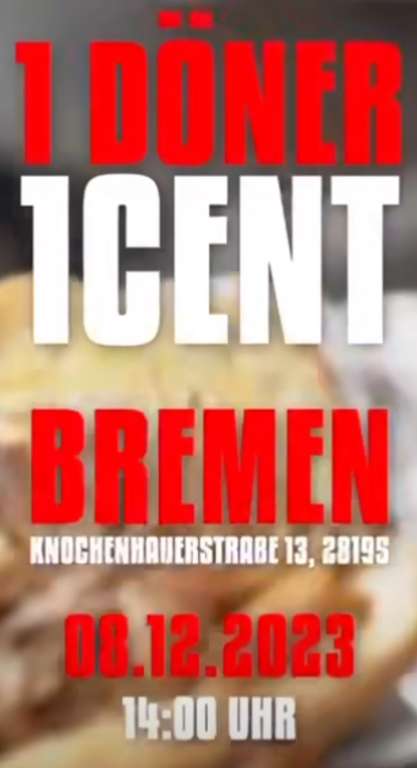 [Bremen] Döner für 1ct (08.12.2023 ab 14:oo)
