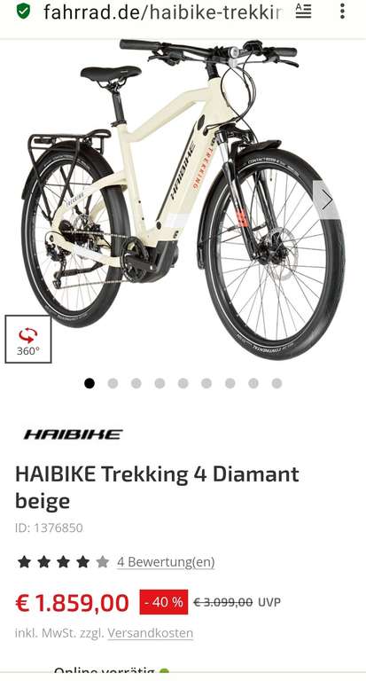 Haibike Trekking 4 2023 E-bike Diamant beige, Yamaha, Shimano, Tektro in XL/XXL