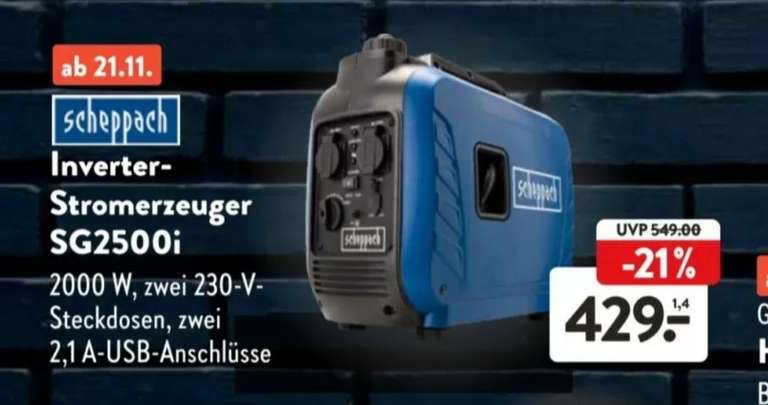 Scheppach SG2500i, Inverter/Notstromaggregat, 2000W, 2x 230V