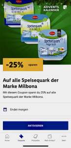 Lidl App [Adventskalender] - 25% auf alle Speisequark der Marke Milbona (z.B. Magerquark)