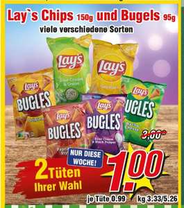 Wiglo-lokal-: 2 Tüten nach Wahl von Lay's Chips (150g) oder Bugles (95g) für 1€, ab 05.12.22