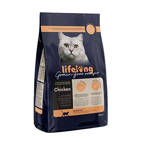 Lifelong 3kg Katzenfutter - Alleinfuttermittel mit frischem Huhn - Getreidefreie Rezeptur - Amazon Marke - PRIME