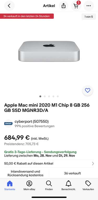 Apple Mac Mini 2020 M1 Chip