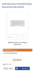 Apple Magic Keyboard MLA22D/A Kabellos Bluetooth Akku Silber/Weiß DE
