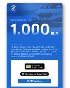 1.000 EUR Cashback Card herunterladen bei BMW Pulz