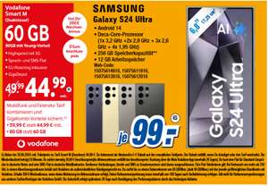Lokal, Vodafone Netz GigaKombi: Samsung Galaxy S24 Ultra (256GB) im Allnet/SMS Flat 80GB 5G 39,99€/Monat & 99€ einmal & 200€ Wechselbonus